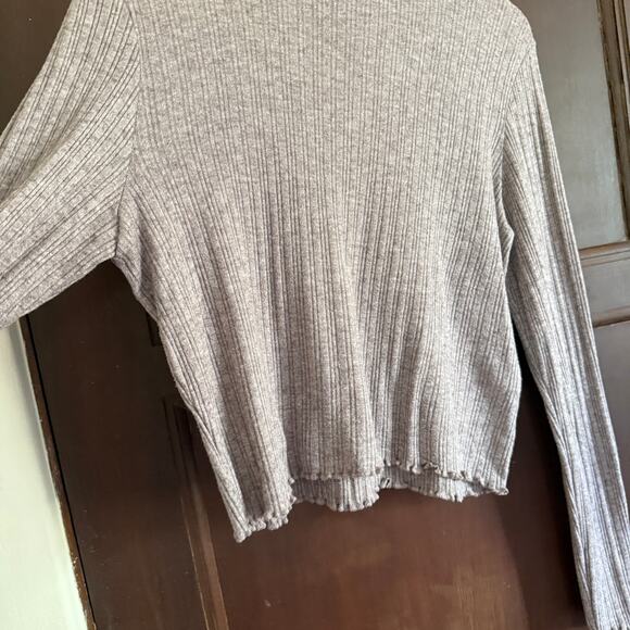 MADEWELL | Soft Rib Lettuce Edge Cropped Turtleneck Tee Chocolate Raisin XL - Picture 4 of 7